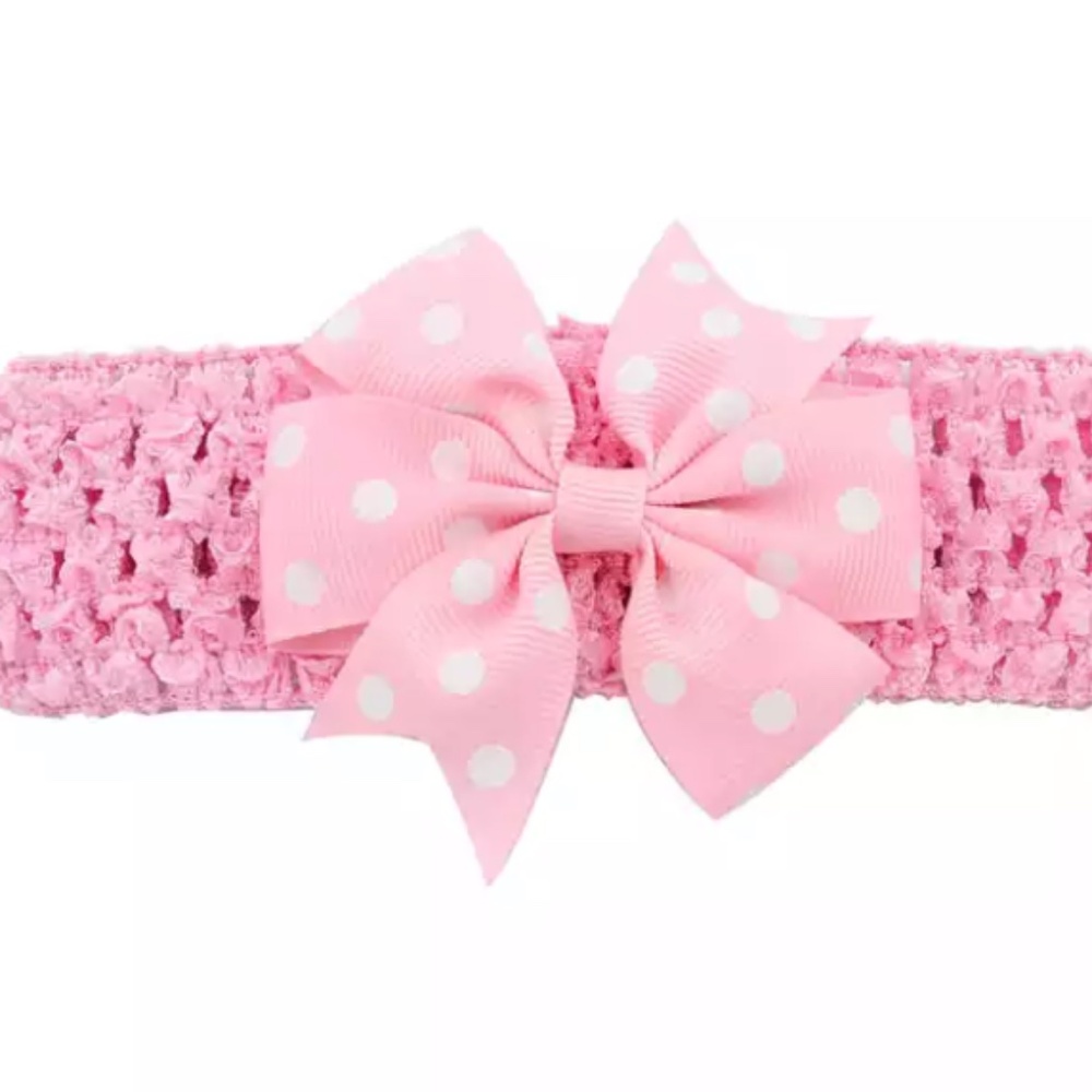 Light Pink Polka Dot Ribbon Bow With Elastic HairBand-Dual-use Hair Clip…